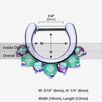 Detail View 1 of Colorline Opal Sparkle Deuce Septum Clicker Ring-Purple/Green/Purple